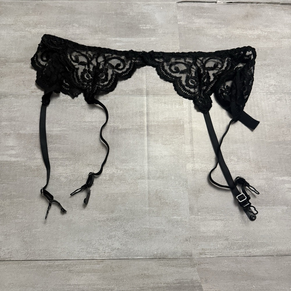 Vintage Victoria's Secret Gold Label Black Lace Garter Belt 90s 80s Canada Made